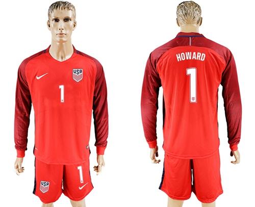 USA #1 Howard Away Long Sleeves Soccer Country Jersey